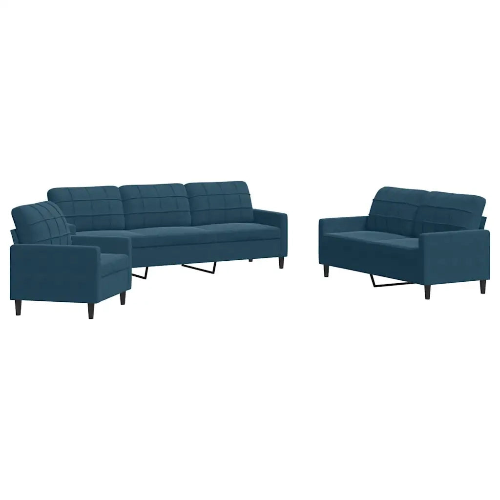 Set di Divani 3 pz con Cuscini Blu in Velluto