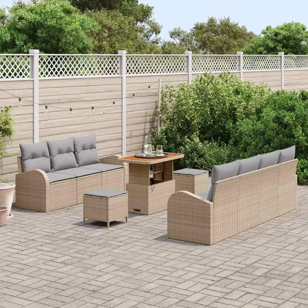 Set Divano da Giardino con cuscino 10 pcs Beige e Grigio Chiaro 3364312