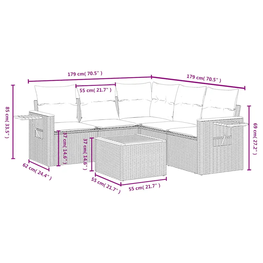 Set Divani da Giardino 6 pz con Cuscini Grigio in Polyrattan 3226810