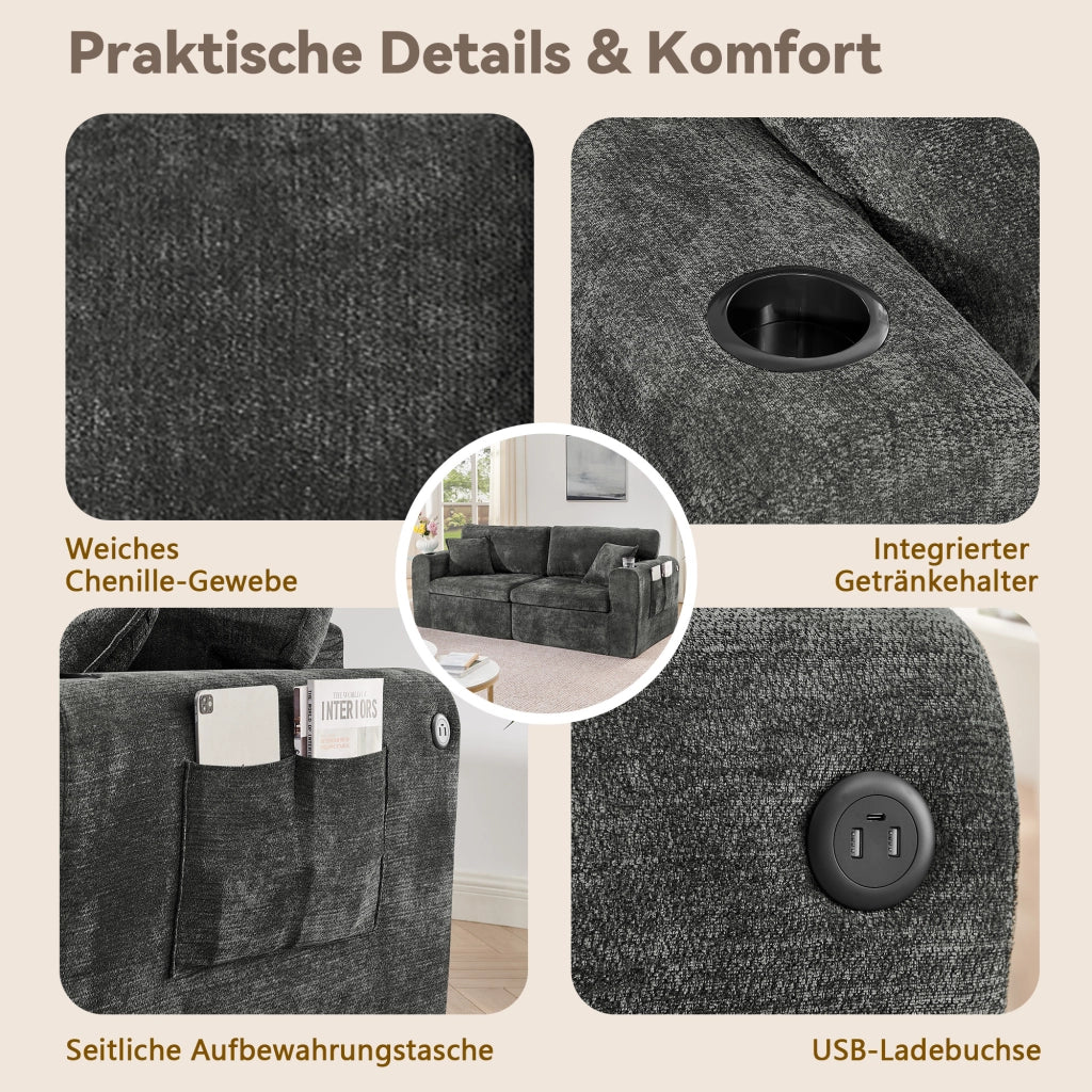 Divano 2 Posti Relax in Chenille con Cuscini ¨C MINIMAL ¨C Nero