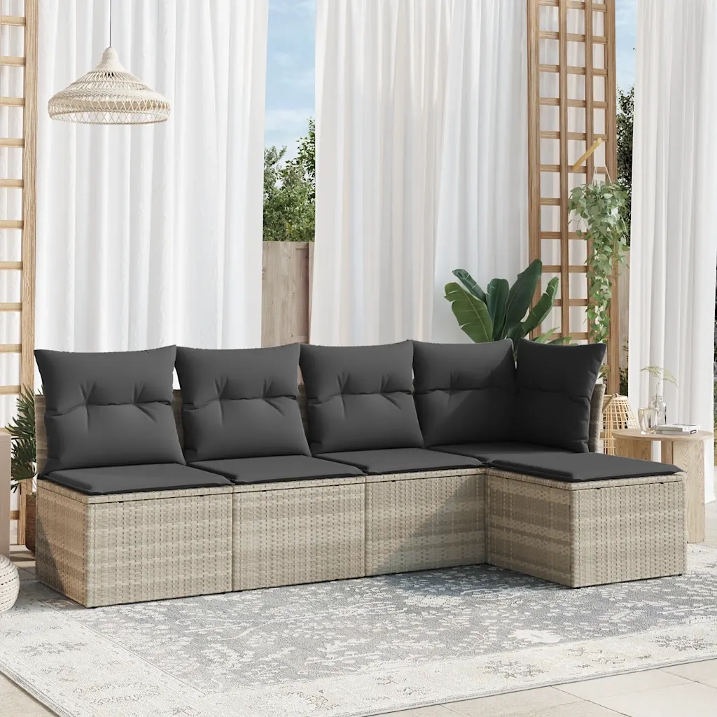 Set Divano da Giardino 5pz | Set Salotto da Giardino con Cuscini Grigio Chiaro Polyrattan