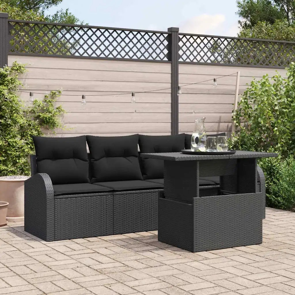 Set Divano da Giardino con cuscino 5 pcs Nero Poly Rattan 3348549