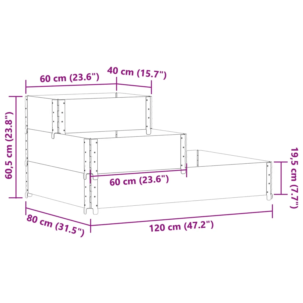 Fioriera Rialzata a 3 Livelli Marrone 120x80 cm Legno di Pino 4010316