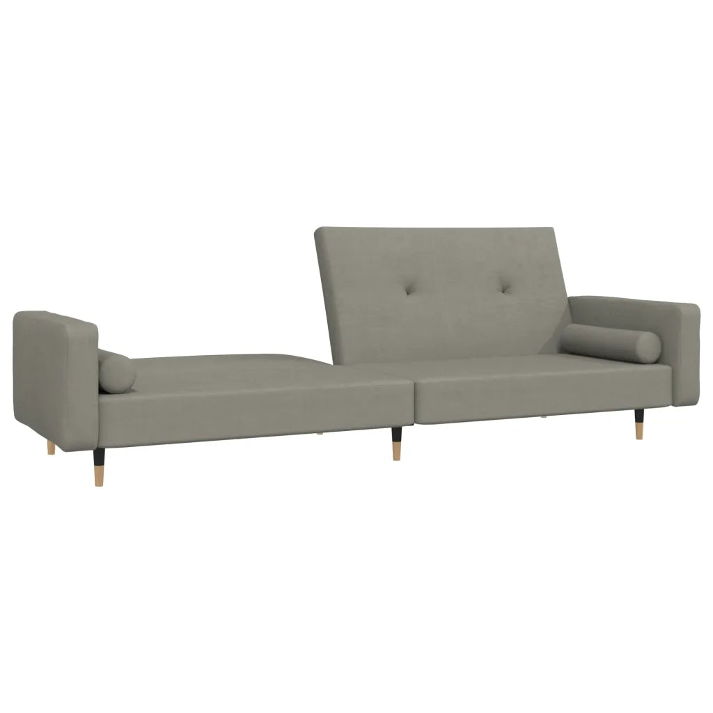 Divano letto | Sof¨¤ letto | Letto singolo a 2 Posti con 2 Cuscini Grigio Chiaro in Velluto
