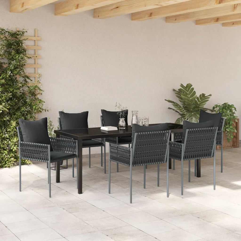 Set da Pranzo per Giardino 7 pcs Nero e Grigio Rattan in PE 3379105