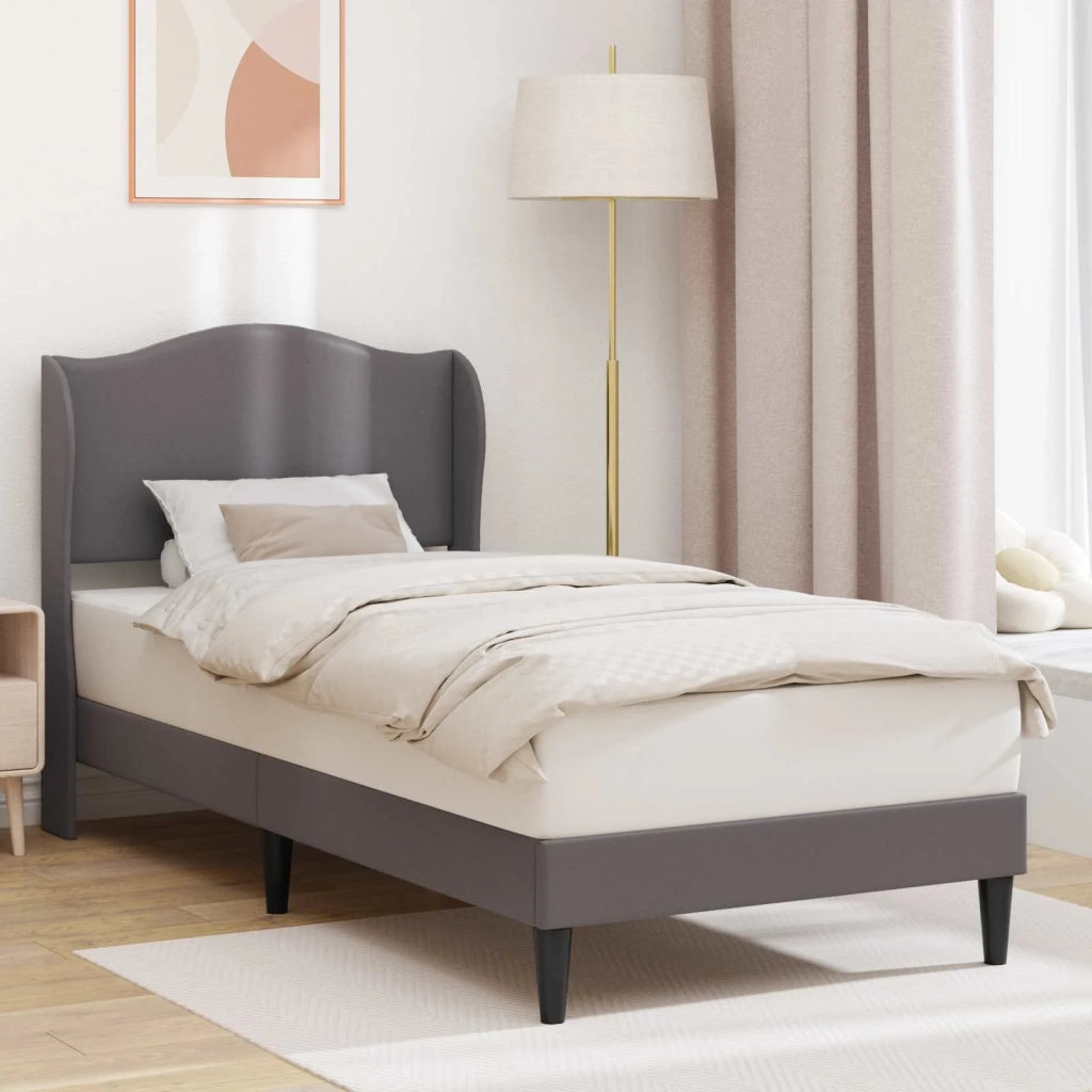 Letto singolo | Letto per adulti | Struttura del letto con testiera Grigio 90 x 190 cm Similpelle