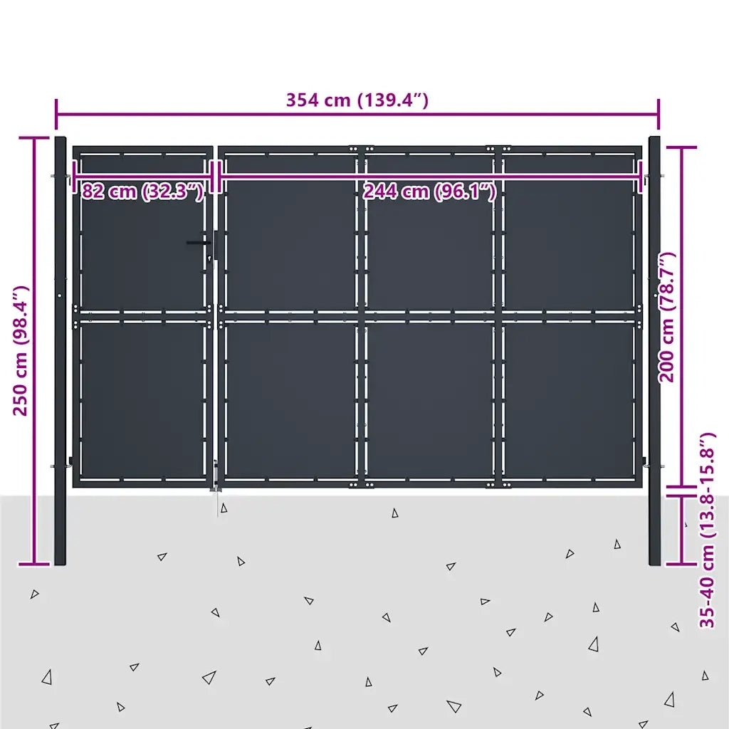 Cancello da Giardino in Acciaio 350x200 cm Antracite 144540