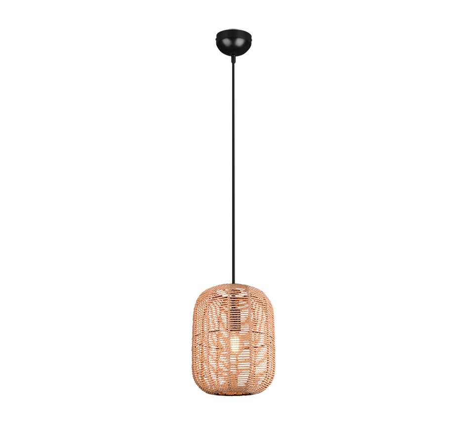 Lampada a sospensione, metallo, nero e corda, D 25 cm, Runa