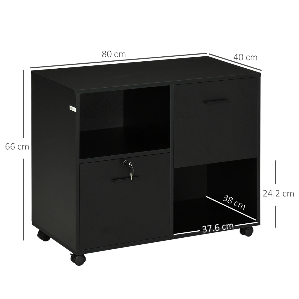 Scrivania con 2 Cassetti e Ripiani ¨C zephmum ¨C 80x40x66cm, Nero