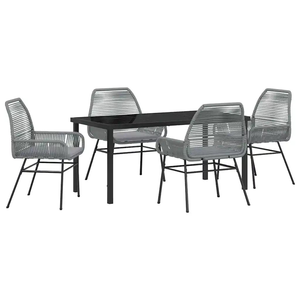 Set da Pranzo per Giardino con cuscino 5 pcs Grigio polyrattan