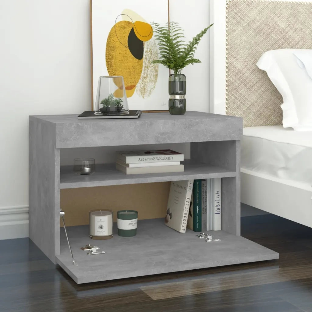 Set di 2 Comodini | Armadio da Notte | Mobiletto da notte con Luci LED Grigio Cemento 60x35x40 cm