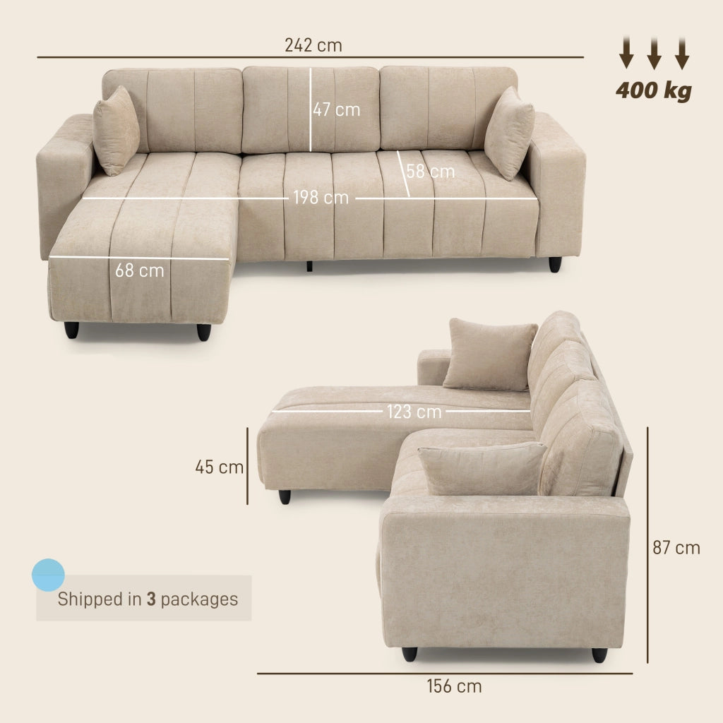 Divano angolare 3 posti con chaise longue ¨C Minimal ¨C beige 242x156x87cm