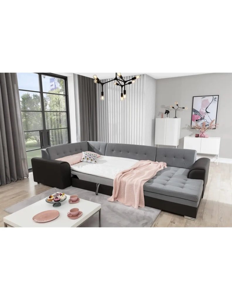 Divano panoramico convertibile CALDERO 5 posti grigio e nero – angolo destro