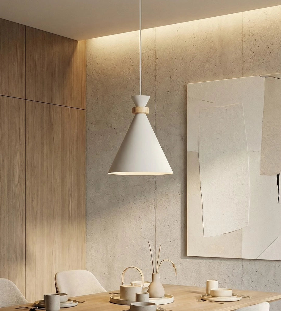 Lampada a sospensione ZERO bianca con legno 1xE27 Emibig