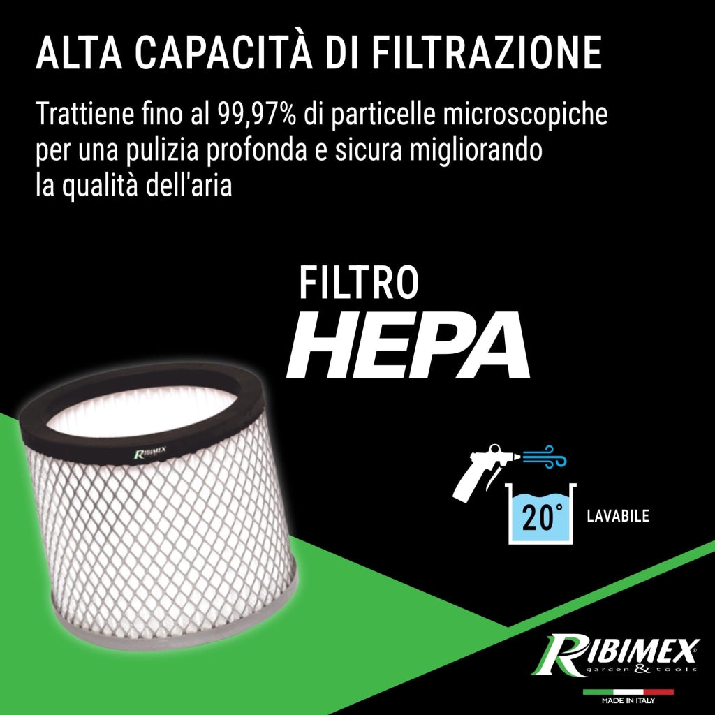 Aspiracenere Elettrico Minicen 800 Watt con Filtro Hepa Lavabile Bidone