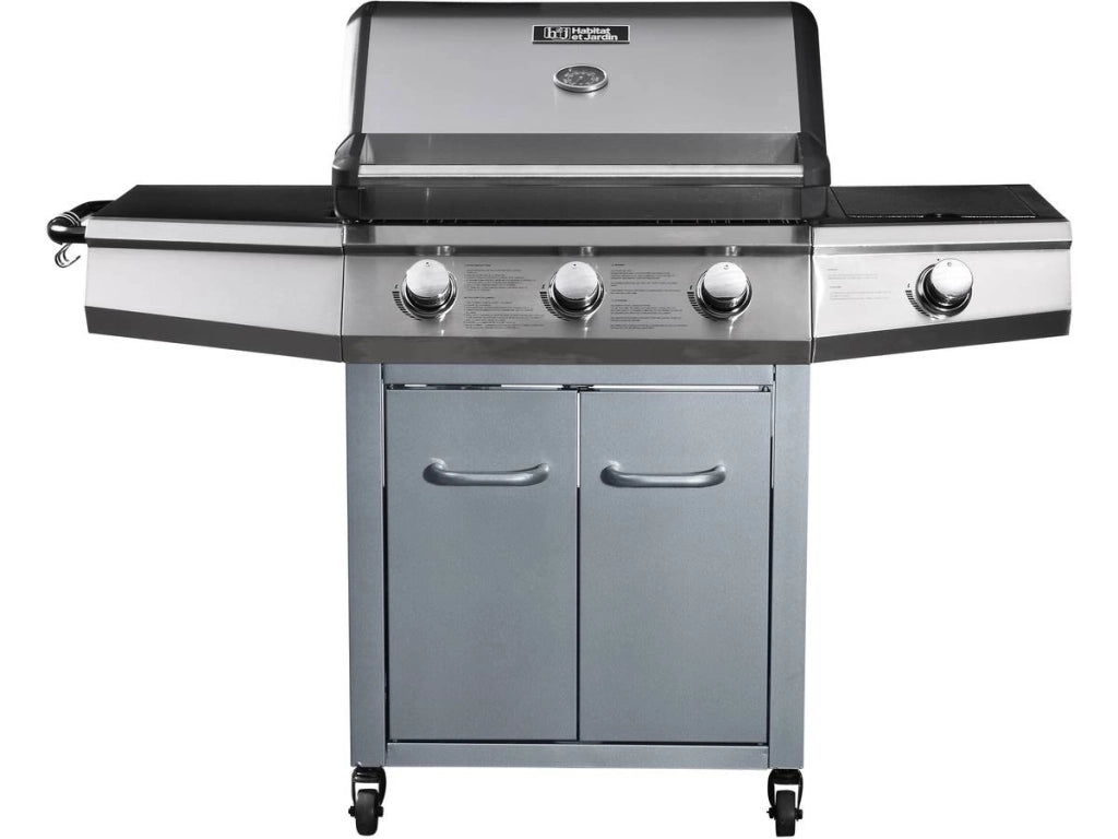 Barbecue a Gas "Bingo 4" - 4 piastre di cui 1 laterale  - 14kW + Fodera di protezione- Argento