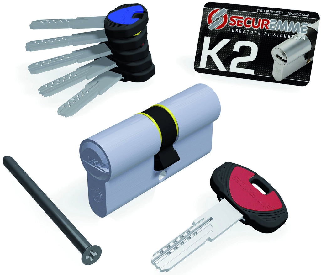 Securemme CILINDRO CROMO SATINATO K2 5 chiavi  mm. 90 (45+45)