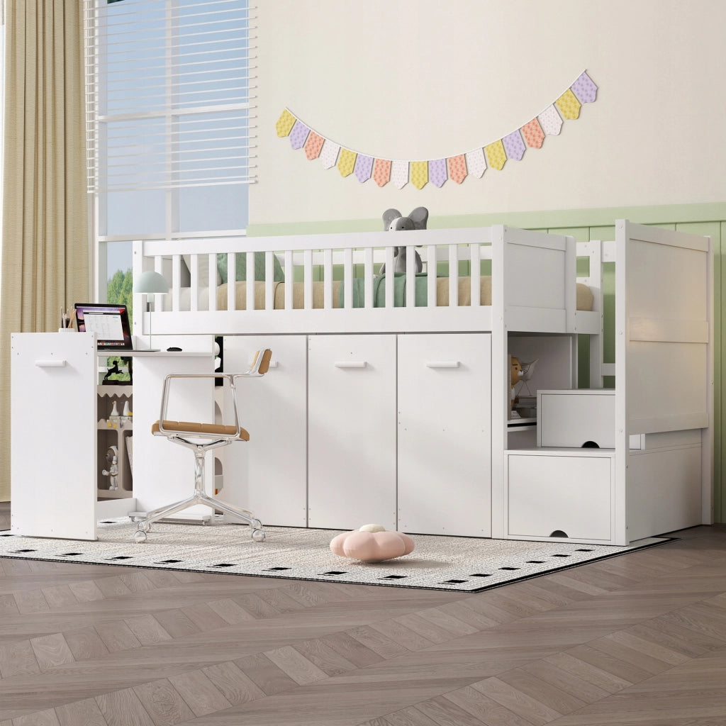 Letto a castello con scrivania e armadio - Xylo - 90x200 - Bianco