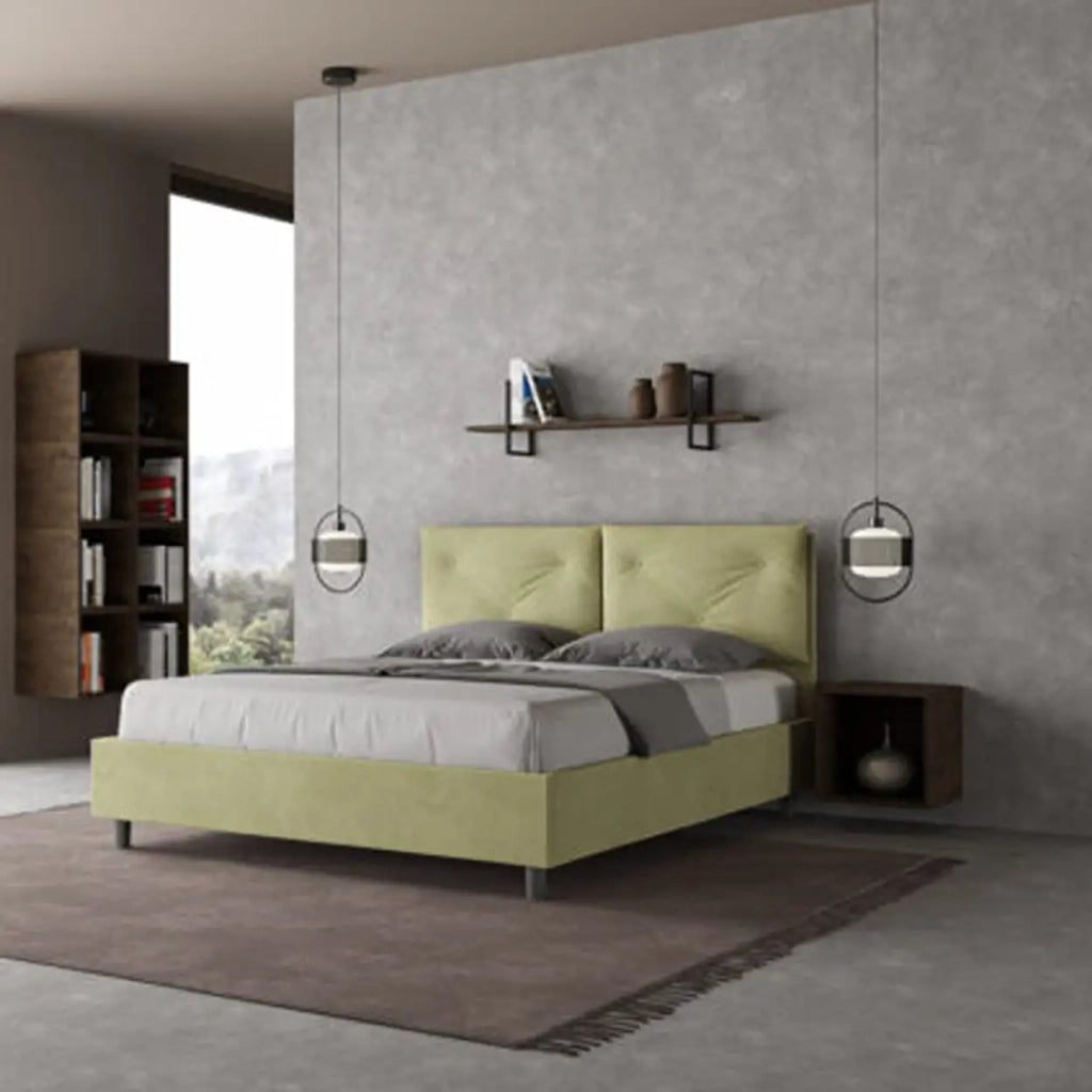 Letto matrimoniale con rete imbottito 160x190 microfibra tè verde Appia
