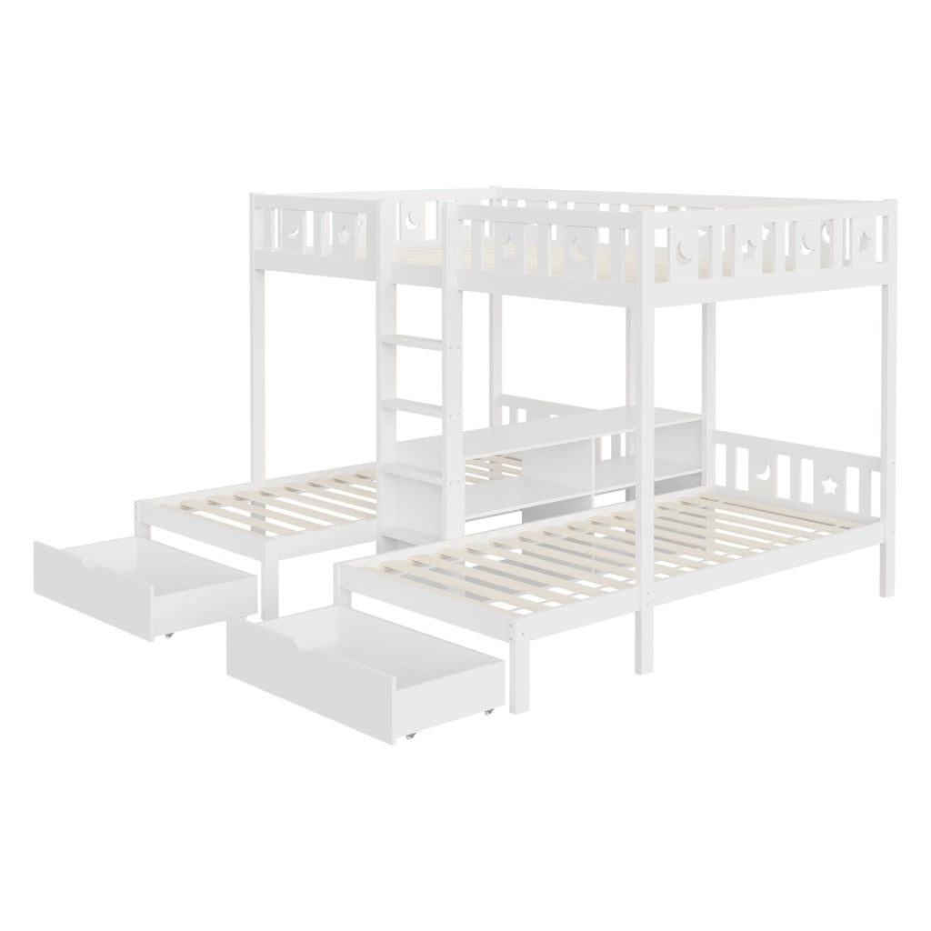 Letto a castello con scala e vano contenitore legno bianco 140x200 cm