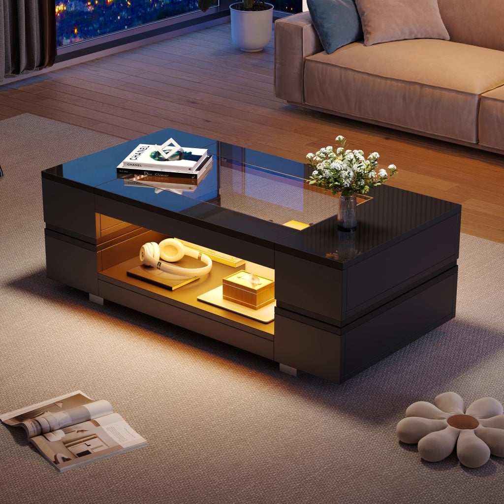 Tavolino LED nero con controllo Bluetooth - Zephmum- Doppio strato design cavo