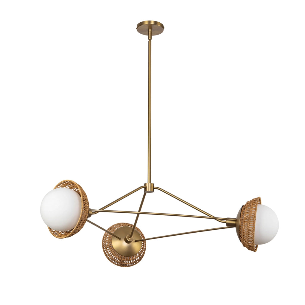Lampadario Perth boho oro spazzolato rattan 3xE14