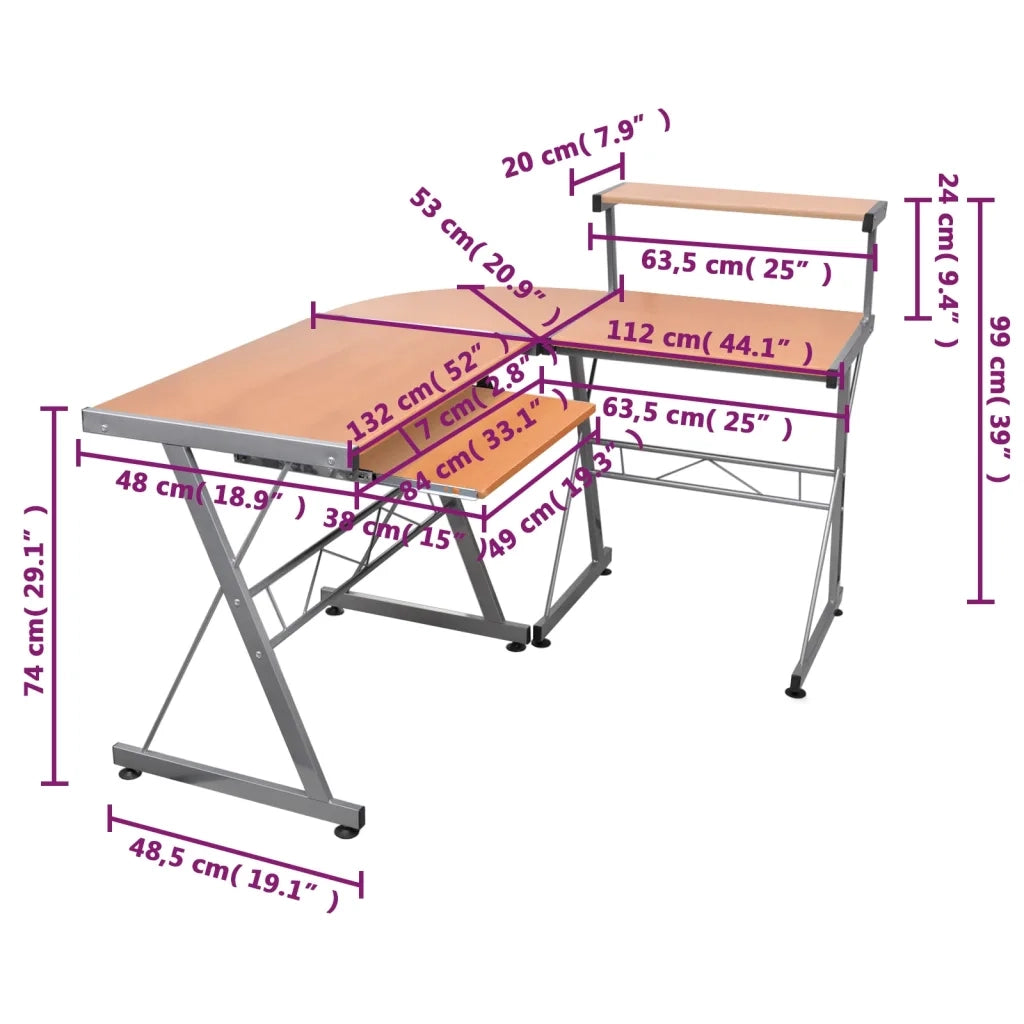 Scrivania | Tavolo da Ufficio Computer Angolo Marrone 132x112x99 Legno Multistrato