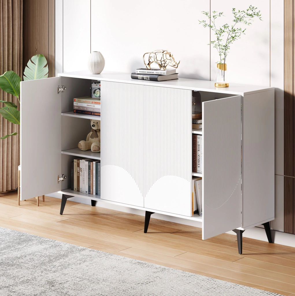 Credenza 160x35x100 cm con 4 ante e ripiani regolabili; bianco