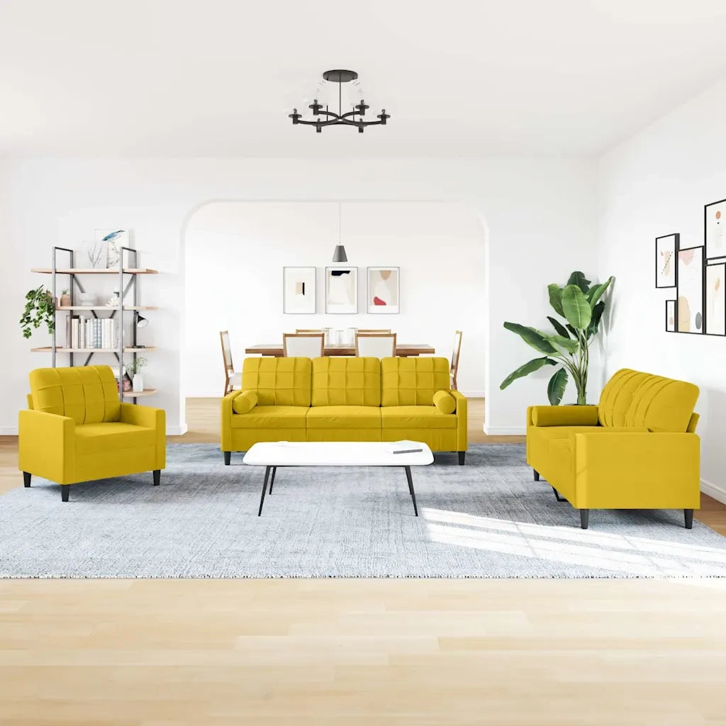 Set di Divani 3 pz con Cuscini e Rinforzi Giallo in Velluto 3278377