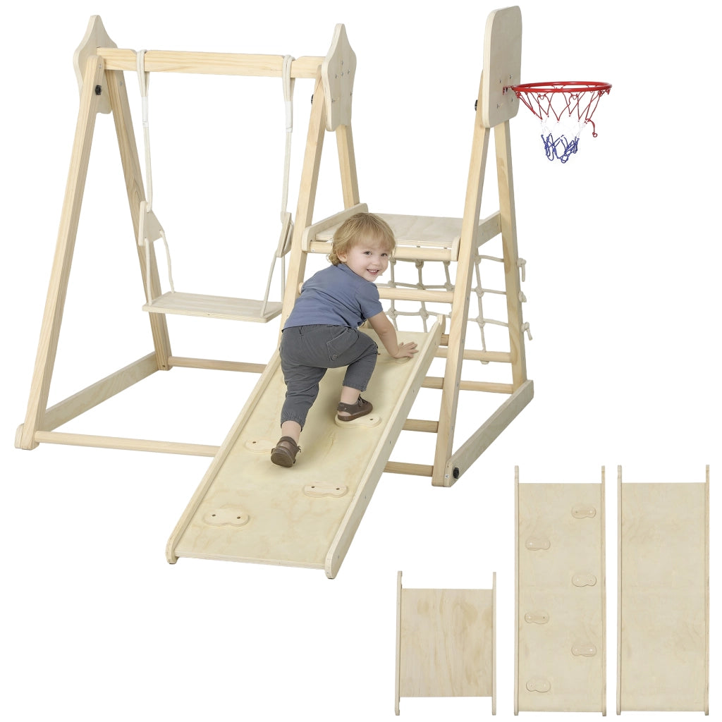 Casa gioco per bambini con scivolo e altalena ¨C Minimal ¨C legno 140x172.5x116.5 cm