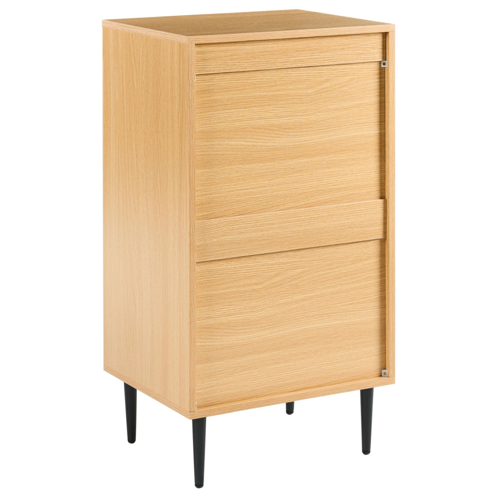 Cassettiera marrone chiaro MDF gambe in ferro 4 cassetti moderna