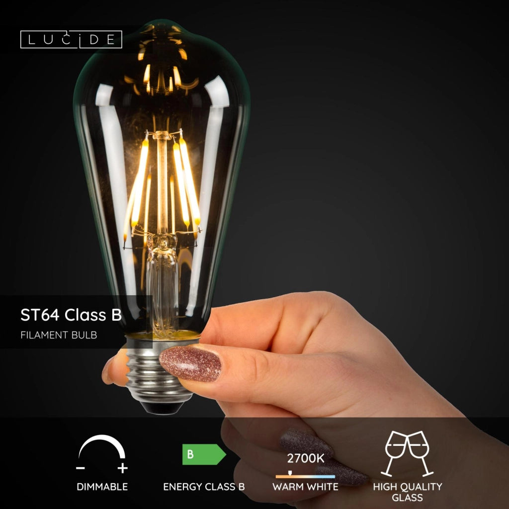 Lampadina LED filament E27 7W 2700K trasparente Lucide