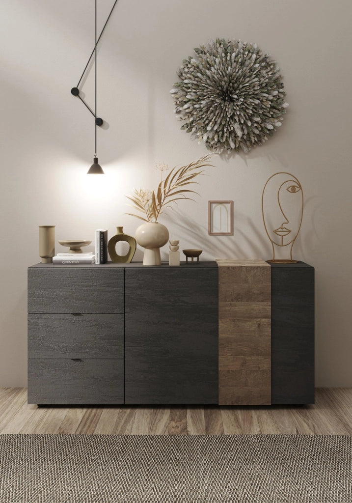 Madia Carinola, Credenza 3 Cassetti, 181x44x84h cm Marrone Noce
