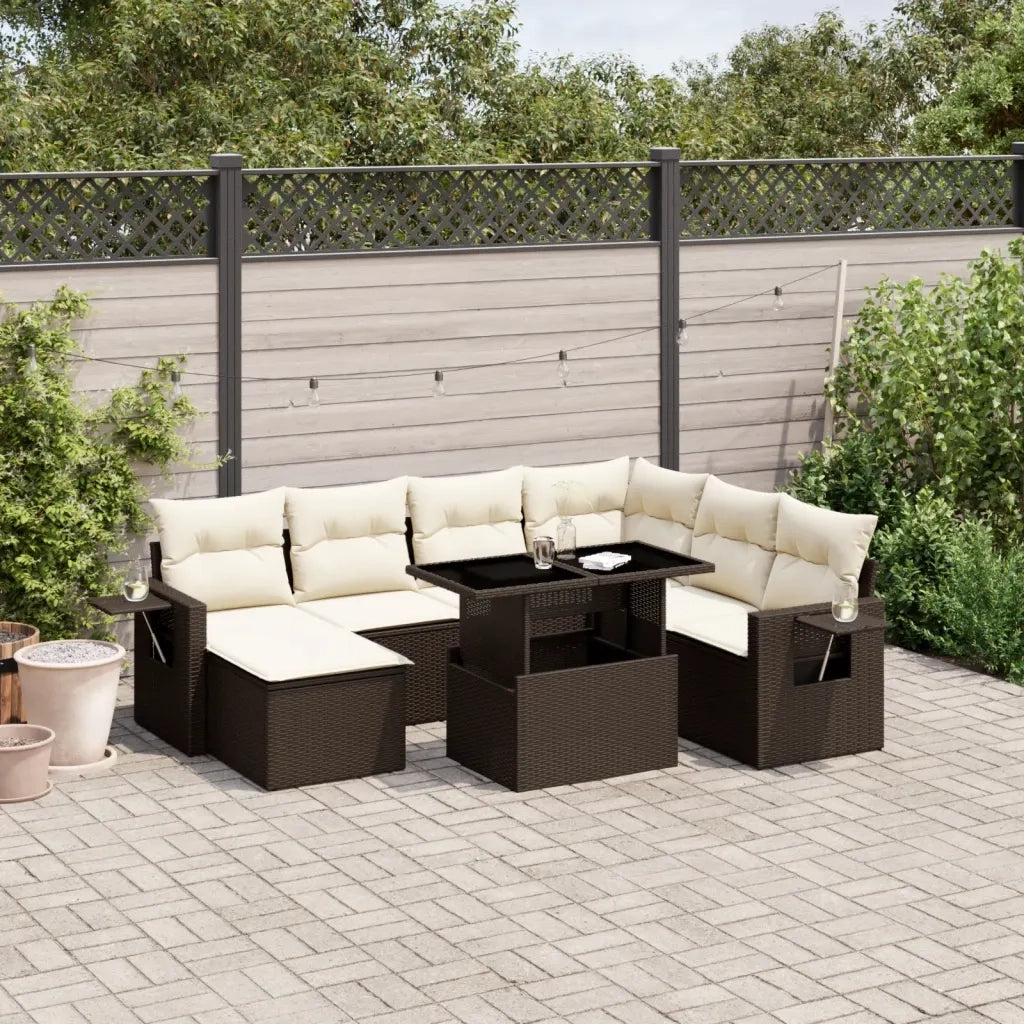 Set Divani da Giardino 8 pz con Cuscini Marrone in Polyrattan