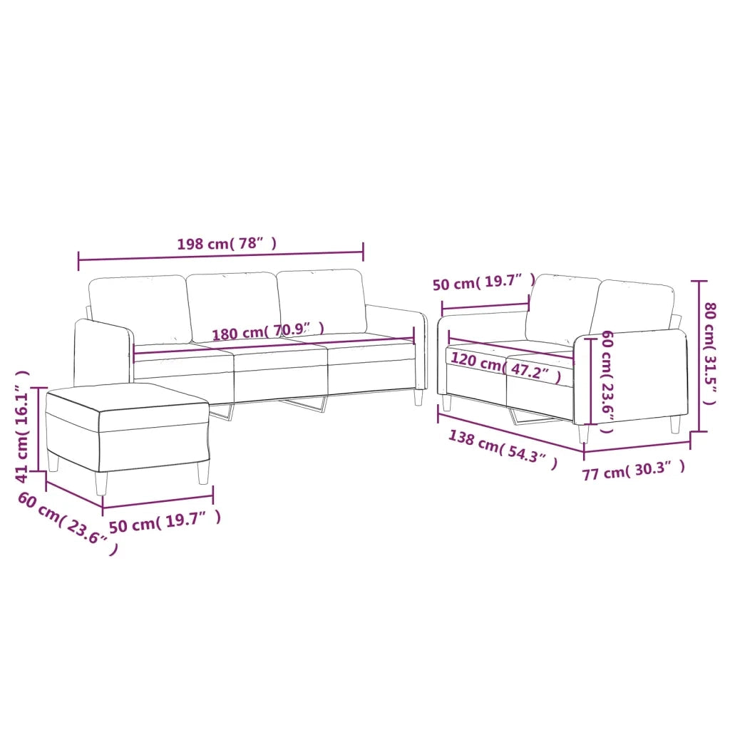 Set di Divani 3 pz con Cuscini Nero in Tessuto 3202130