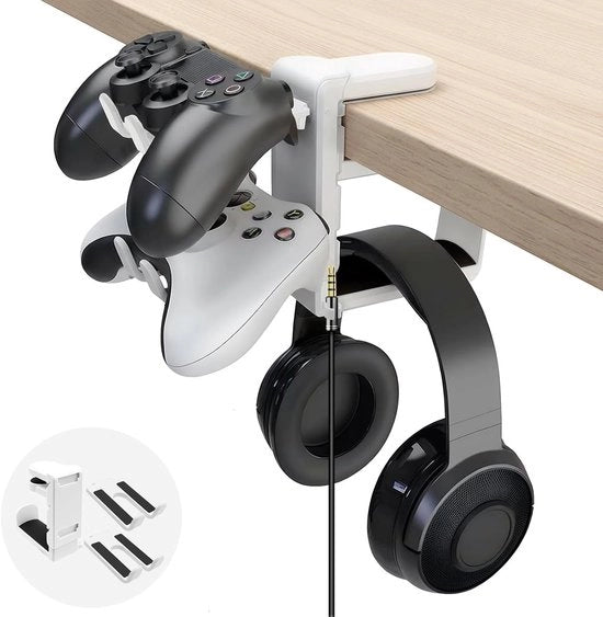 Supporto per cuffie e Controller e Supporto per Accessori di Gioco 360° Girevole con Organizzatore di Cavi