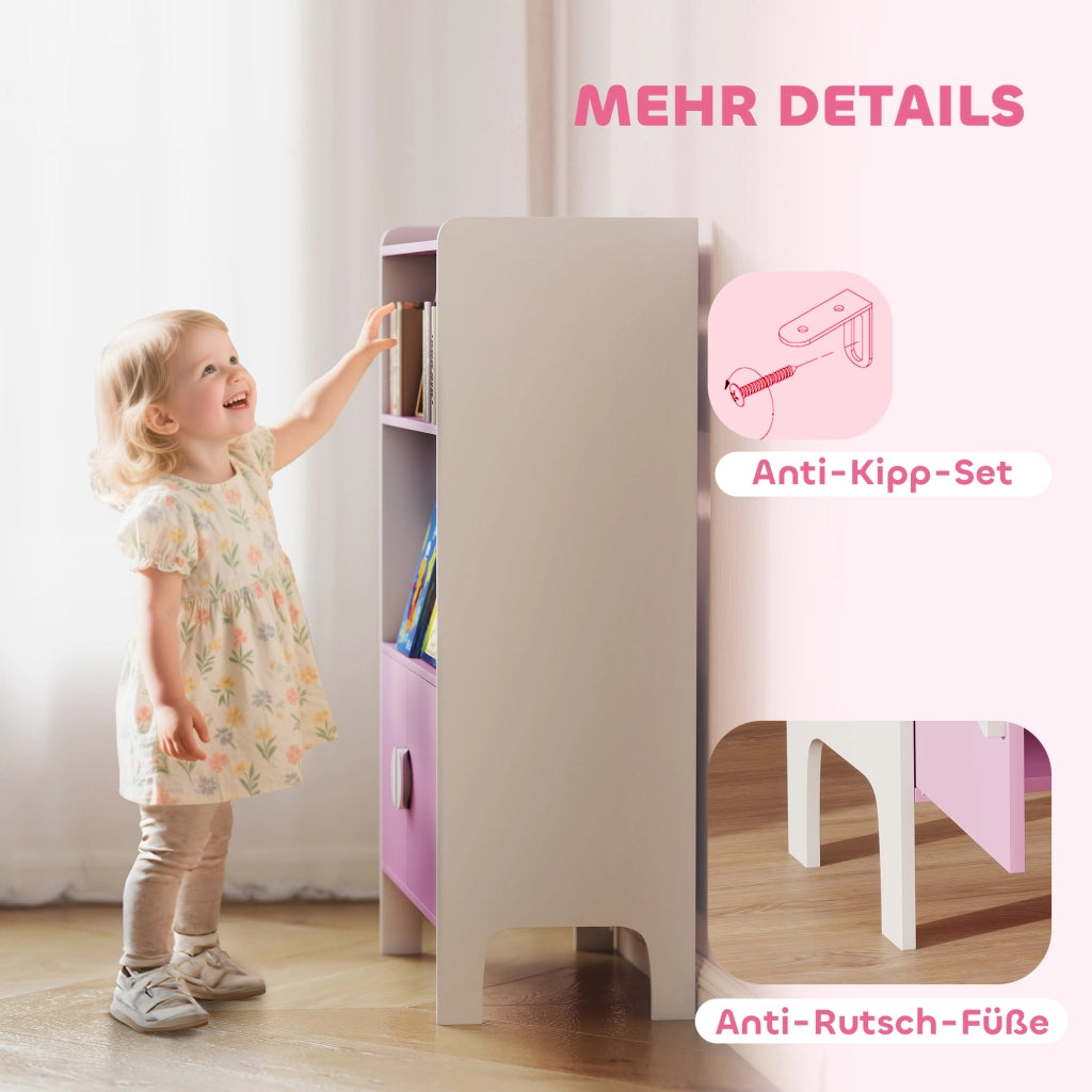 Libreria per bambini ¨C Minimal ¨C rosa e bianco, MDF, con 2 ripiani e 2 ante