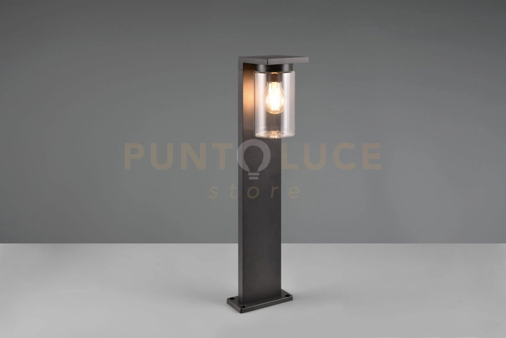 ARDILA PALO DA ESTERNO FUSIONE ALLUMINIO NERA CON VETRO CILINDRO SENSORE CREPUSCOLARE H. 65CM IP44 1 LUCE ATTACCO E27