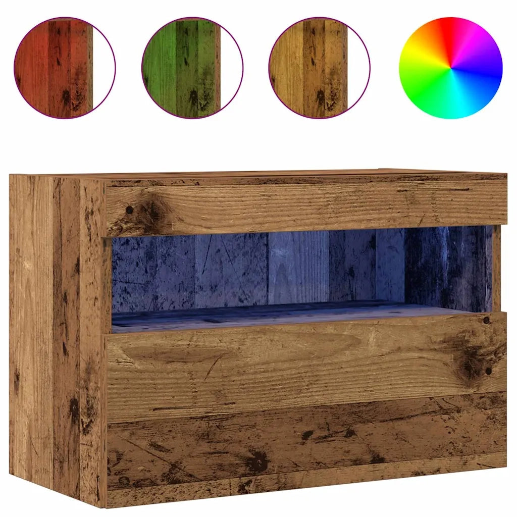 Mobile TV da parete con LED 2 pcs Legno vecchio 60 x 30 x 40 cm 862207