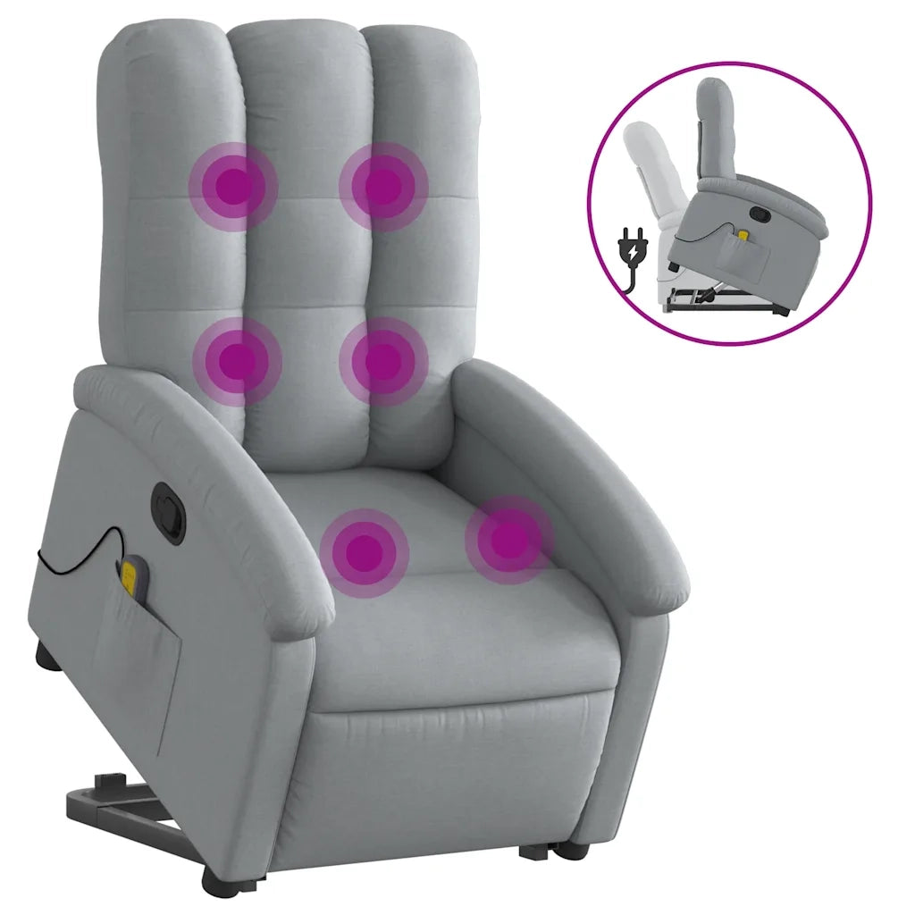 Poltrona | Sedia Relax Alzapersona Massaggi Reclinabile Grigio Chiaro Tessuto