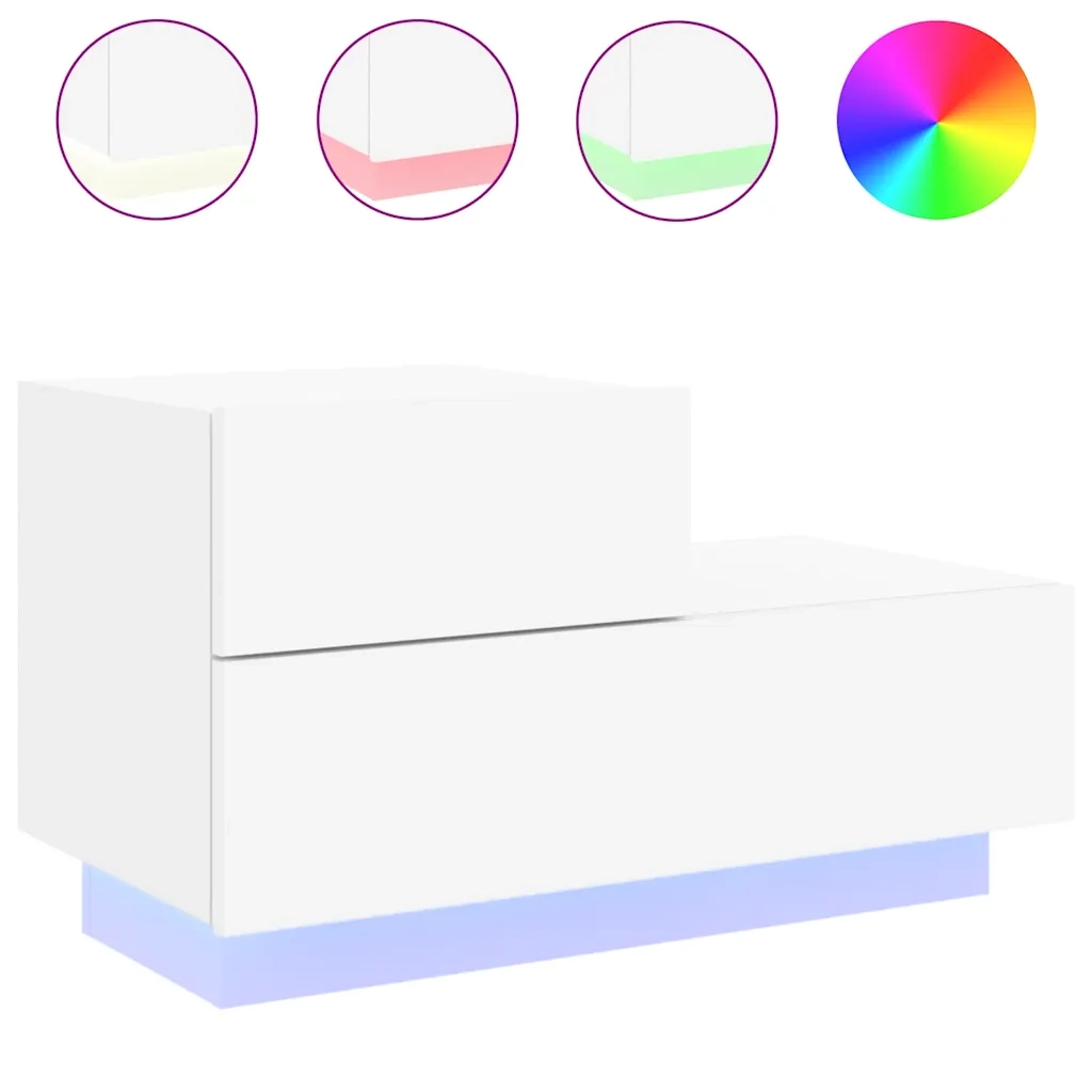 Comodino | Armadio da Notte | Mobiletto da notte con Luci LED Bianco 70x36x40,5 cm