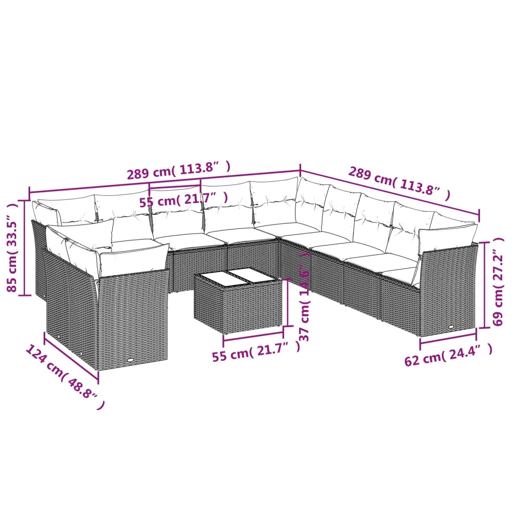 Set Divani da Giardino 12 pz con Cuscini Nero in Polyrattan