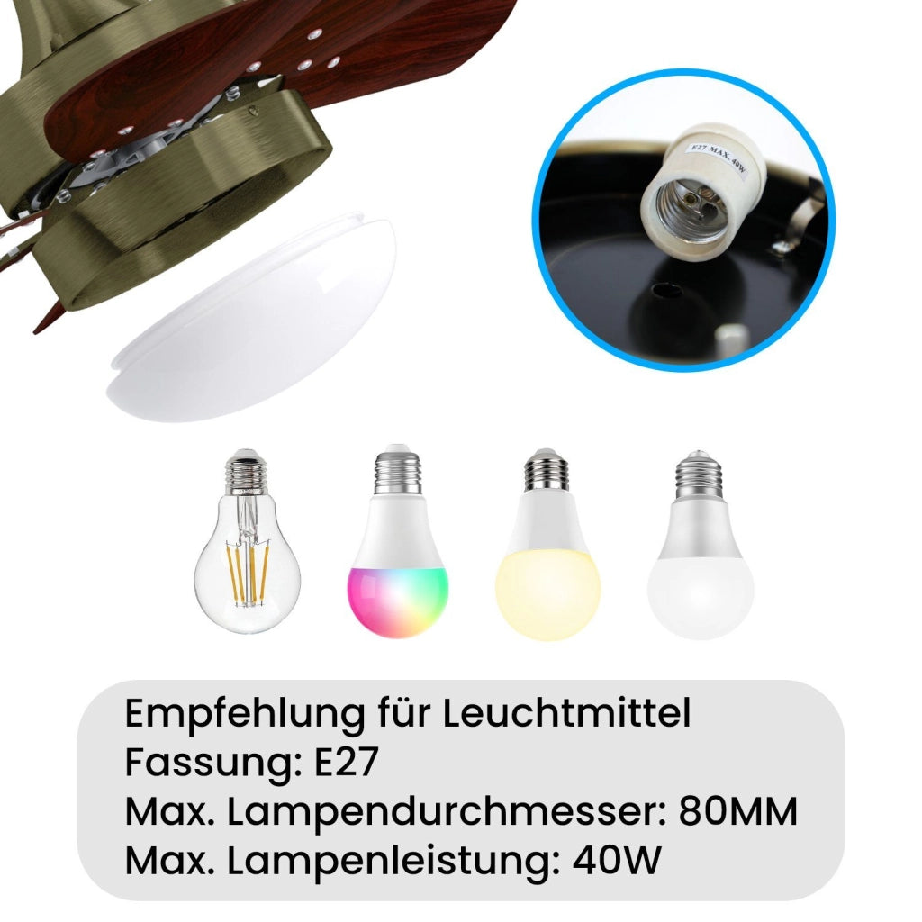 ZMH Ventilatore da soffitto con luce e telecomando Silenziatore per corridoio Camera da letto Luce a soffitto