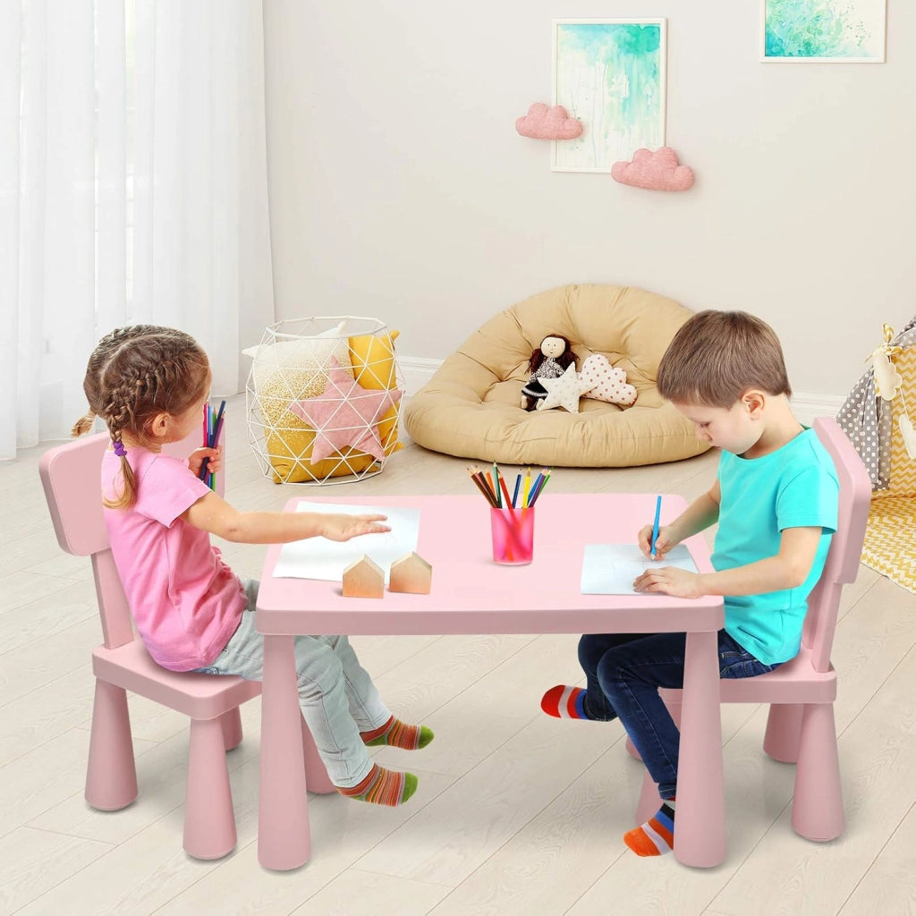 Set di Tavolo e Sedie per Bambini, Multifunzione, Tavolo e 2 Sedie da Gioco, Facile da Montare, capacità di Carico 50 kg, 76,5 x 54,5 x 49,5 cm, Rosa