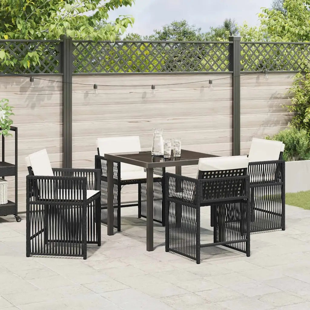 Set da Pranzo per Giardino 5 pcs Nero polyrattan