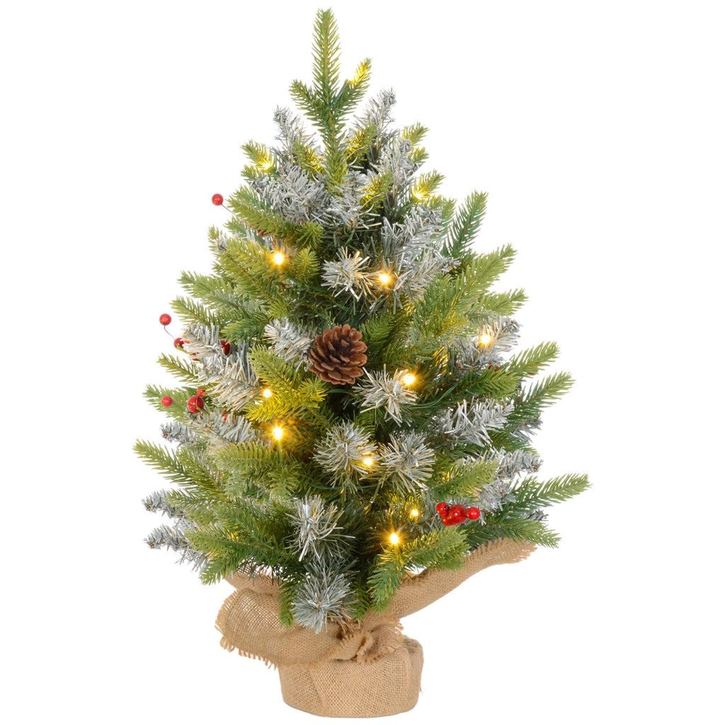 Albero di Natale da Tavolo 60 cm con 20 Luci LED ¨C Xylo ¨C Verde con Pigne e Bacche Rosse