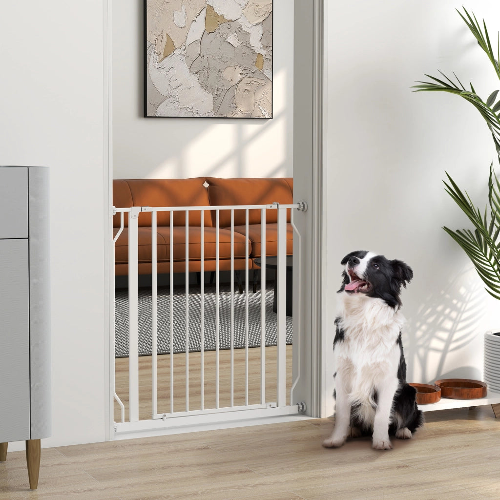 Cancelletto per Cani Estensibile e Regolabile per Scale e Porte. in Acciaio e ABS. 75-85x76 cm. Bianco
