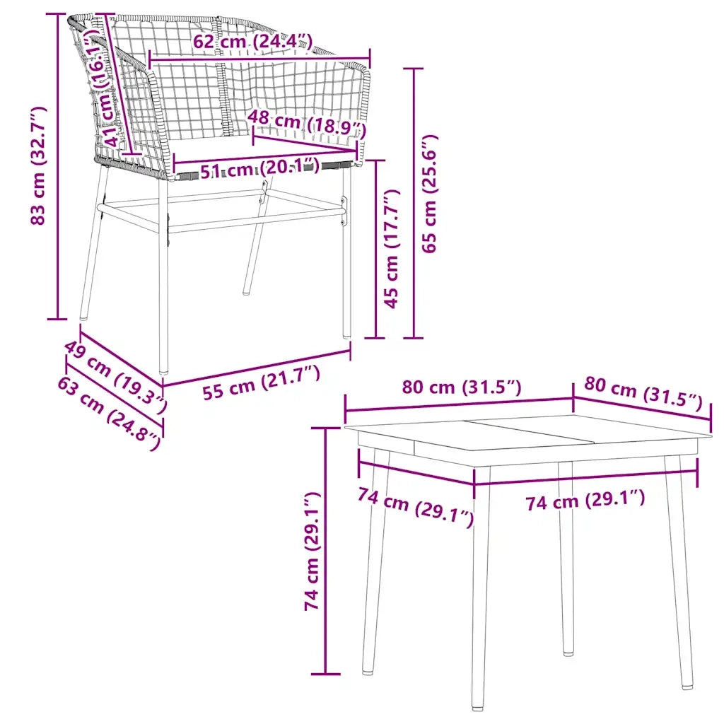 Set da Pranzo da Giardino 5pz con Cuscini Polyrattan Vetro 3334507