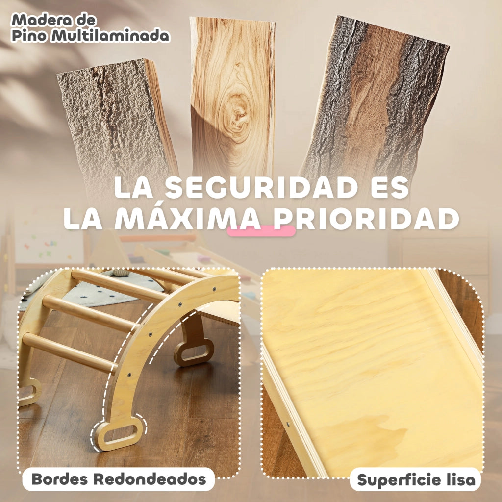 Triangolo Montessori 5 in 1 con Rampa e Arco ¨C Xylo ¨C Legno Naturale 178x64,5x63 cm