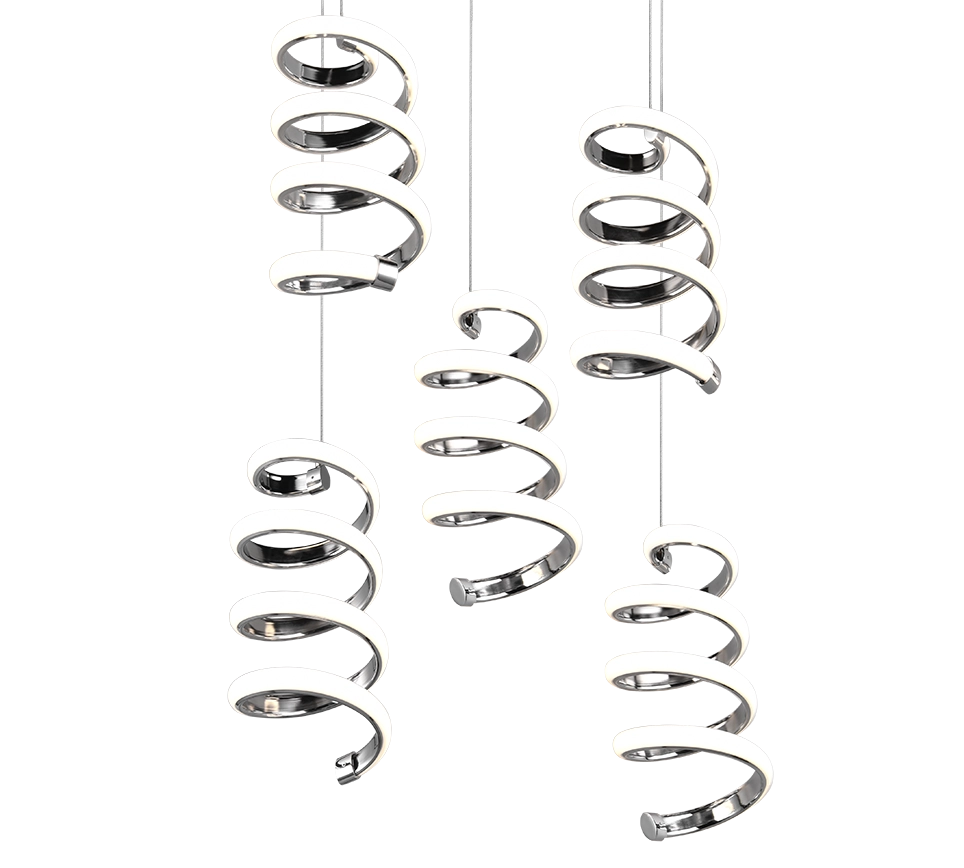 Lampada a sospensione LED 5 luci, metallo, cromo, 45x150x45 cm, Laola